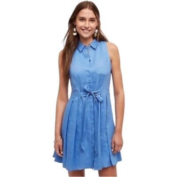 Anthropologie Dresses & Skirts - Anthropologie H.D Paris Sleeveless Blue Linen Fit Flare Dress Size 2
